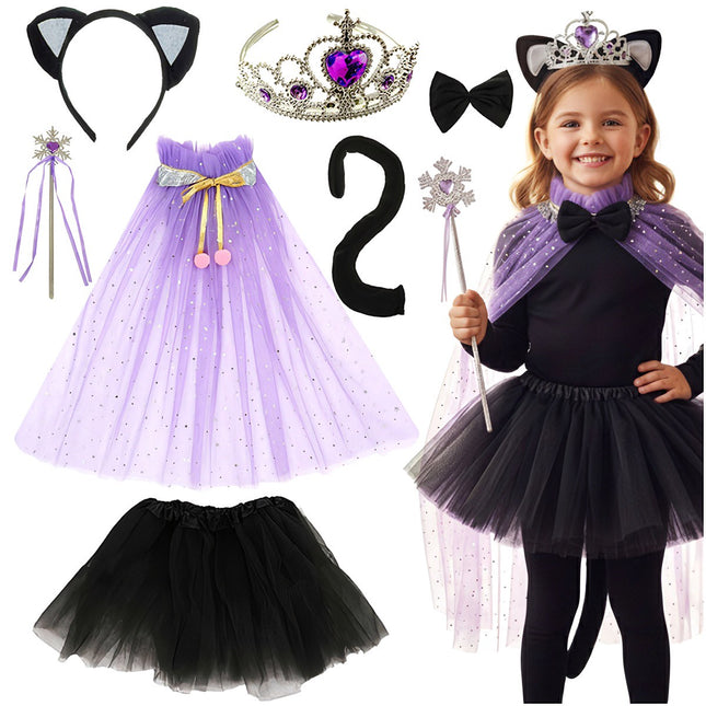7-Piece Black Cat Costume for Kids, Ages 3-10