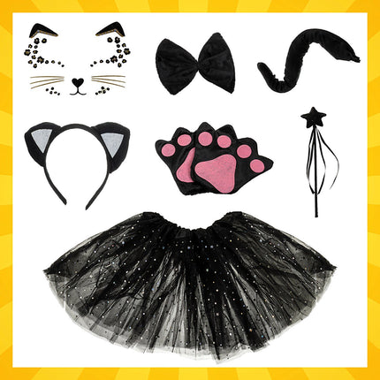 7-Piece Black Cat Costume for Kids, Ages 3-10
