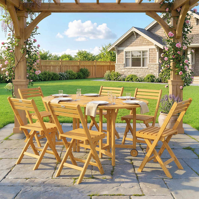 7-Piece Folding Outdoor Dining Set, FSC Acacia Wood