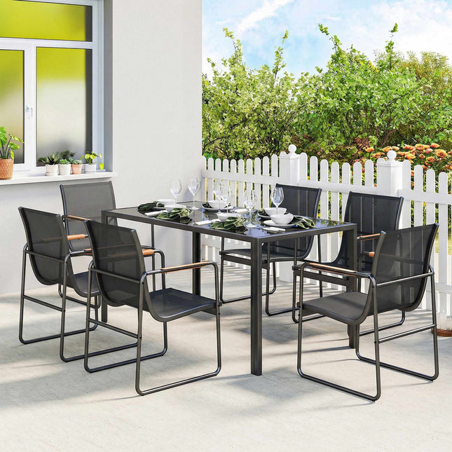 7-Piece Outdoor Dining Set, Steel Frame, Mesh Chairs