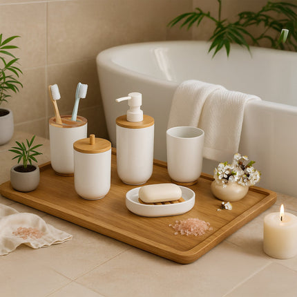 7-Piece Plastic & Bamboo Bathroom Accessories Set