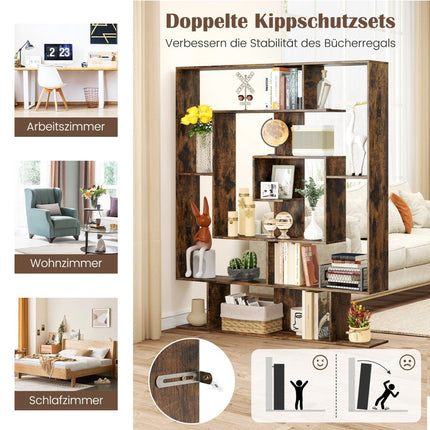 7-Tier Bookshelf, Geometric Design, Rustic Brown