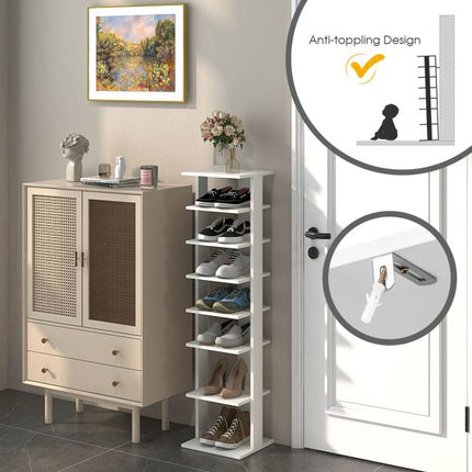 7-Tier Narrow Vertical Shoe Rack, Engineered Wood, White