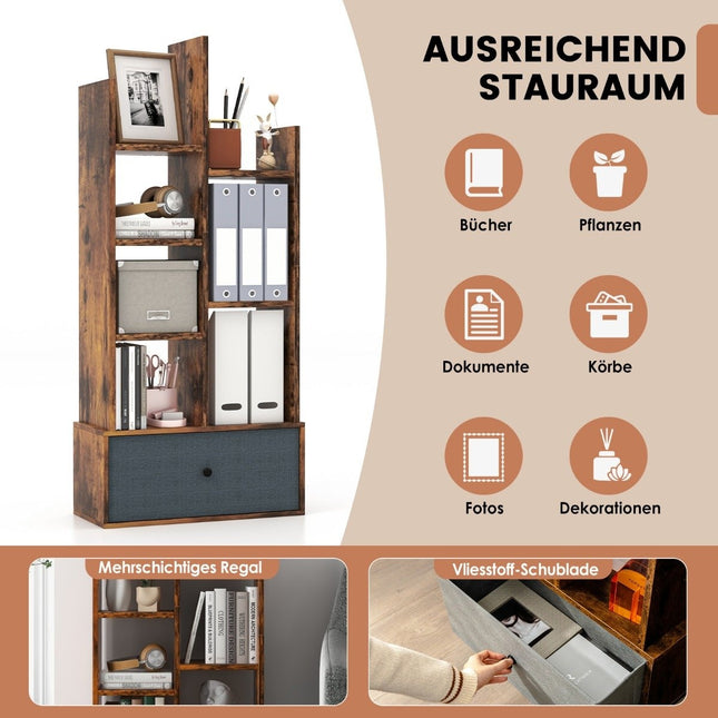 7-Tier Open Bookshelf with Drawer, 53x24x118 cm, Brown