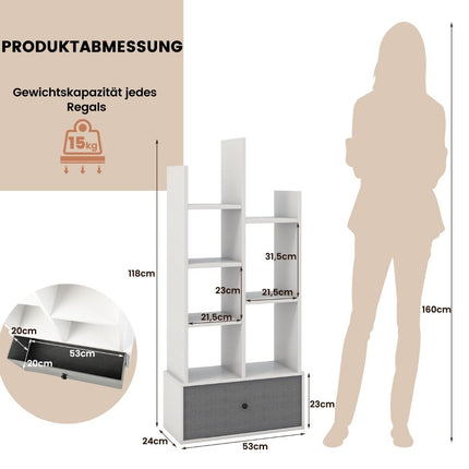 7-Tier Open Bookshelf with Drawer, 53x24x118 cm, White