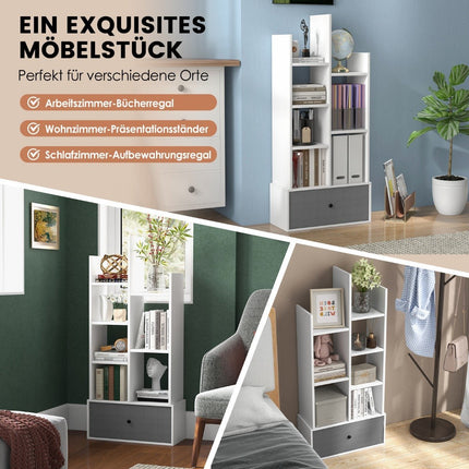 7-Tier Open Bookshelf with Drawer, 53x24x118 cm, White