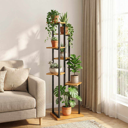 7-Tier Plant Stand, 130 cm Tall, Wood and Steel
