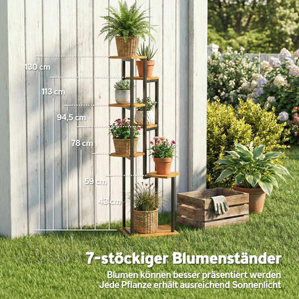 7-Tier Plant Stand, 130 cm Tall, Wood and Steel