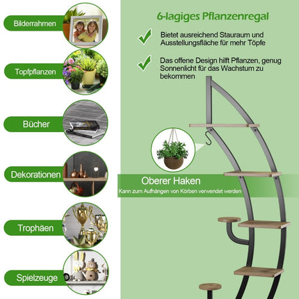 7 Tier Tall Metal Plant Stand Curved Crescent Ladder Plant Shelf