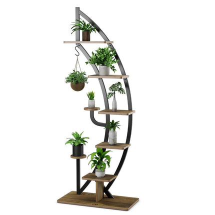 7 Tier Tall Metal Plant Stand Curved Crescent Ladder Plant Shelf