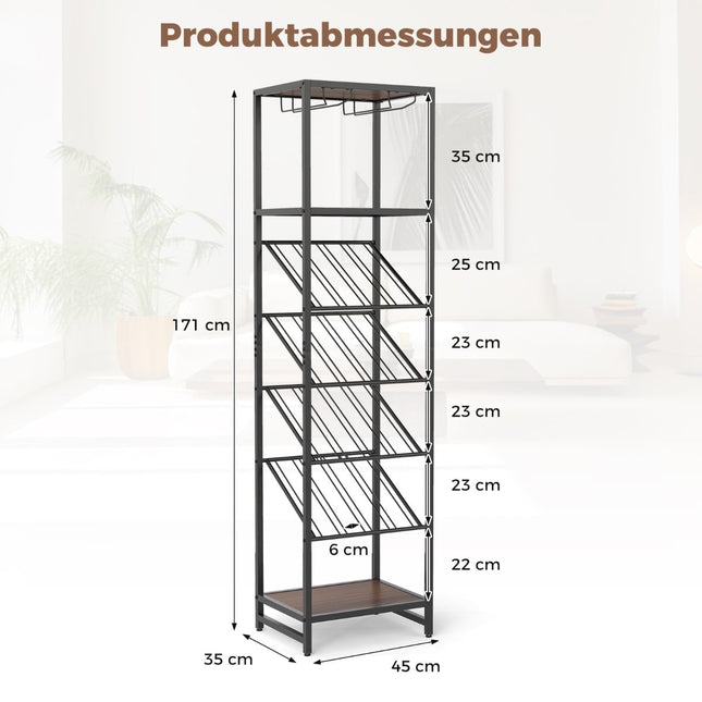 7-Tier Wine Rack with Glass Holders and Shelves, Black