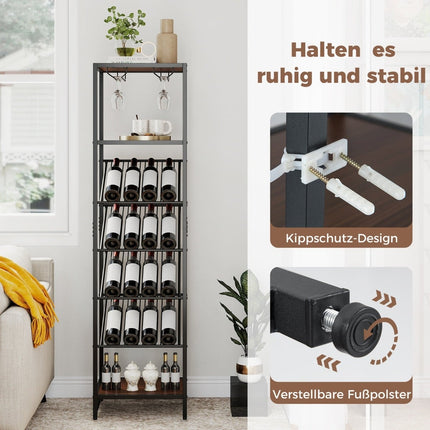 7-Tier Wine Rack with Glass Holders and Shelves, Black