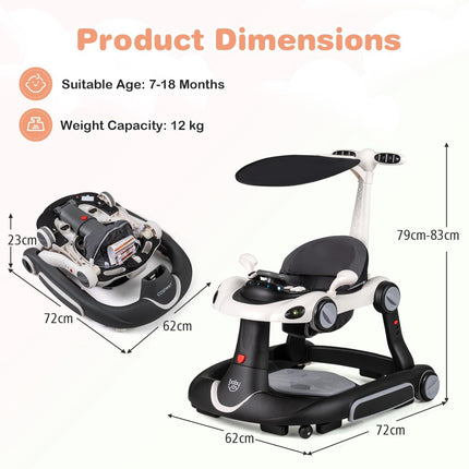 7-in-1 Adjustable Baby Walker with Canopy & Activity Center