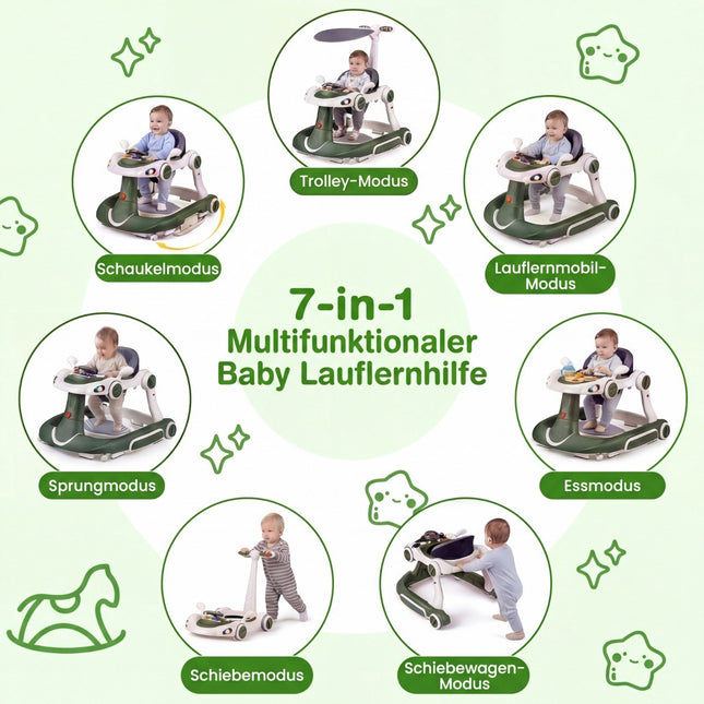 7-in-1 Adjustable Baby Walker with Canopy and Activity Center