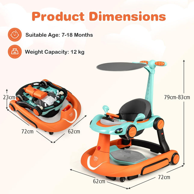7-in-1 Adjustable Baby Walker with Canopy and Speed Control