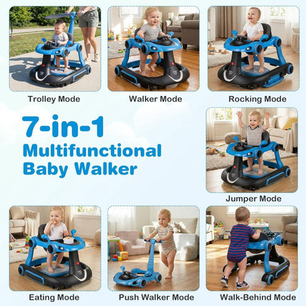 7-in-1 Baby Walker with Adjustable Height & Speed, Blue