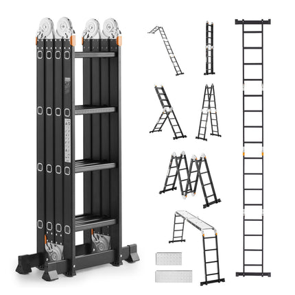 7-in-1 Folding Ladder, 15.5 ft Reach, 330 lb, Aluminum