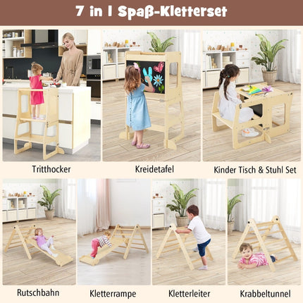 7-in-1 Kids Climbing Set with Slide, Stool, Chalkboard