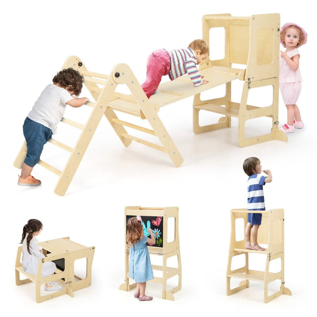7-in-1 Kids Climbing Set with Slide, Stool, Chalkboard