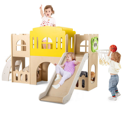 7-in-1 Toddler Slide Set, Wooden Castle Indoor Outdoor