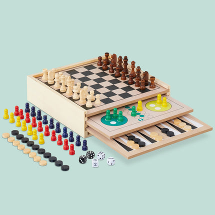 7-in-1 Wooden Board Game Set – Compact Design