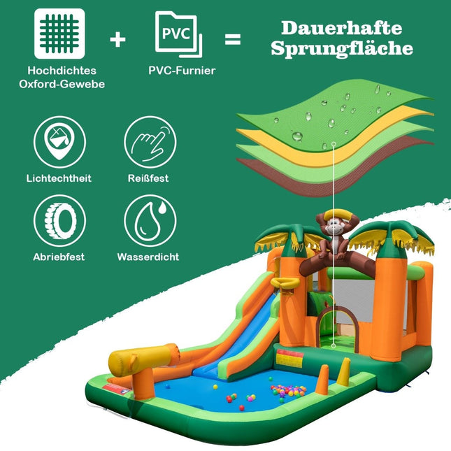 7-in-1 tropical water park with slide & basketball hoop & water gun with 680W blower