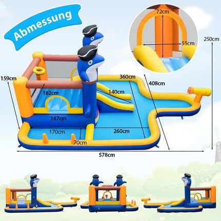 7-in-1 water slide park inflatable bouncy house with splash pool 578 x 408 x 250 cm