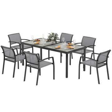 7-piece outdoor dining set - Stackable steel chairs