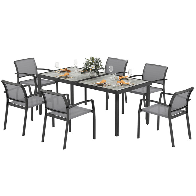 7-piece outdoor dining set - Stackable steel chairs