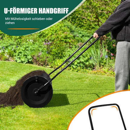 80L Compost Spreader with U-Handle & Mesh Basket Peat Spreader Fertilizer Spreader Composter Black