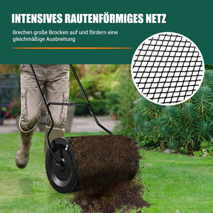80L Compost Spreader with U-Handle & Mesh Basket Peat Spreader Fertilizer Spreader Composter Black