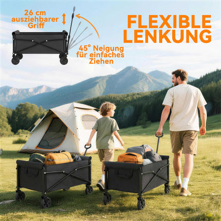 80L Folding Garden Cart with Adjustable Handle, Black