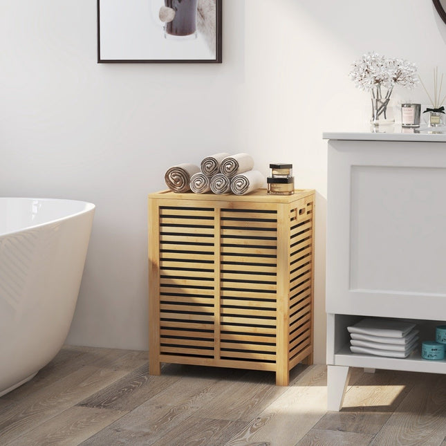 80L Laundry Basket with Lid & Removable Washable Laundry Bag Bamboo Laundry Hamper
