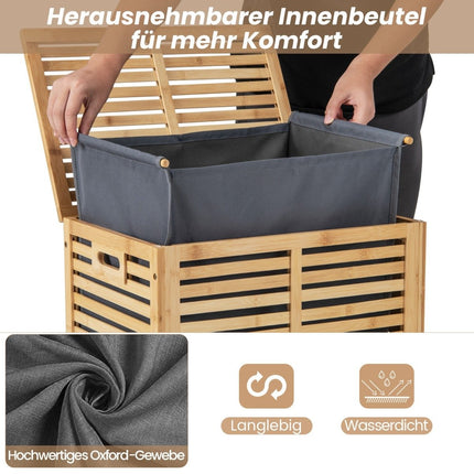80L Laundry Basket with Lid & Removable Washable Laundry Bag Bamboo Laundry Hamper
