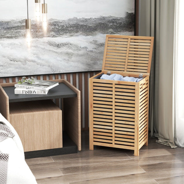 80L Laundry Basket with Lid & Removable Washable Laundry Bag Bamboo Laundry Hamper