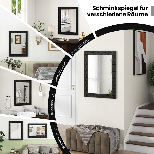 80 x 60 cm wall mirror made of rubberwood with solid wood frame, bathroom mirror, cosmetic mirror, black