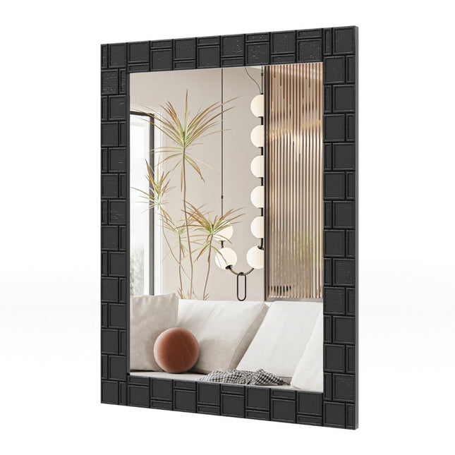 80 x 60 cm wall mirror made of rubberwood with solid wood frame, bathroom mirror, cosmetic mirror, black