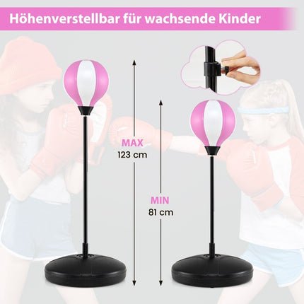 81-123.5cm height-adjustable punching ball incl. boxing gloves & hand pump children's boxing set pink