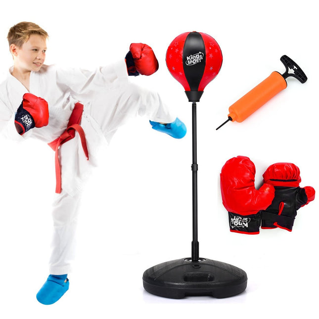 81-123,5 cm in hoogte verstelbare boksbal incl. bokshandschoenen & handpomp kinderboksset rood