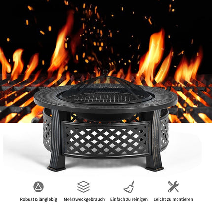81 cm Fire Pit with Grill, Spark Guard & Poker