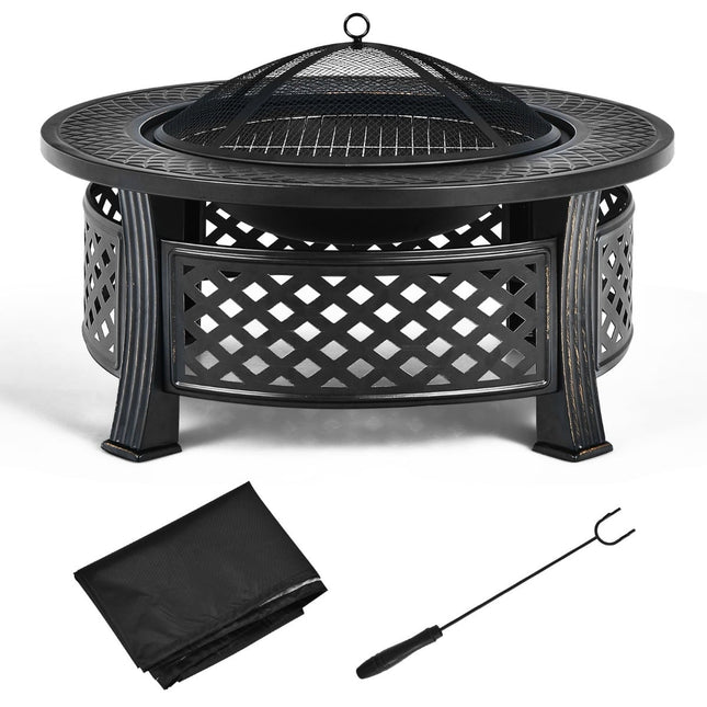 81 cm Fire Pit with Grill, Spark Guard & Poker