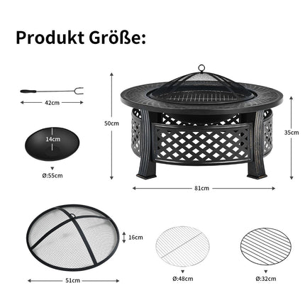 81 cm Fire Pit with Grill, Spark Guard & Poker