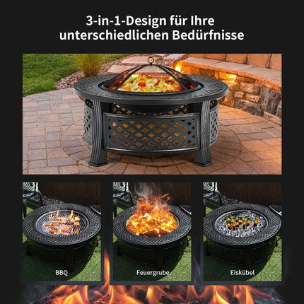 81 cm Fire Pit with Grill, Spark Guard & Poker