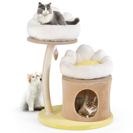83cm small scratching post with cat cave & sisal scratching post & toy & cushion cat tree