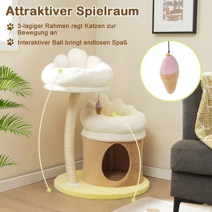 83cm small scratching post with cat cave & sisal scratching post & toy & cushion cat tree