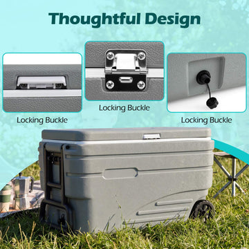 84 Quart Wheeled Ice Cooler, Gray, Foldable Handle
