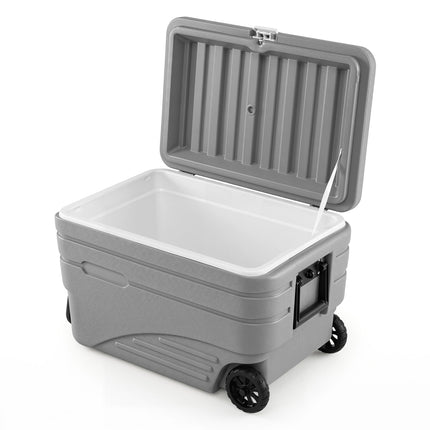 84 Quart Wheeled Ice Cooler, Gray, Foldable Handle