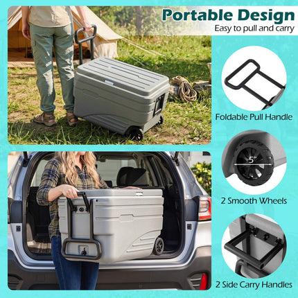84 Quart Wheeled Ice Cooler, Gray, Foldable Handle
