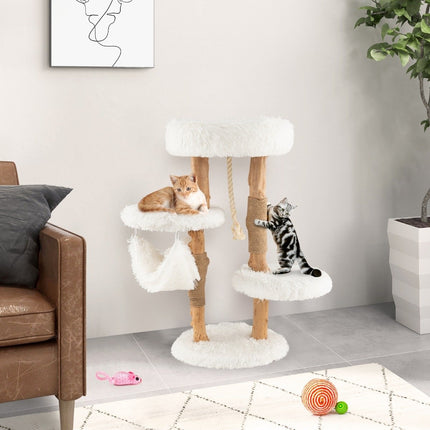 87cm solid wood scratching post multi-layer cat activity center