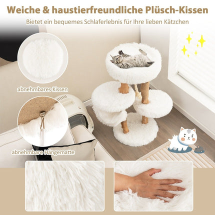 87cm solid wood scratching post multi-layer cat activity center